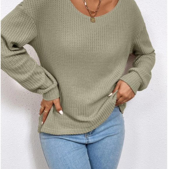 Twist Back Drop Shoulder Waffle Knit Tee - Picture 2 of 7